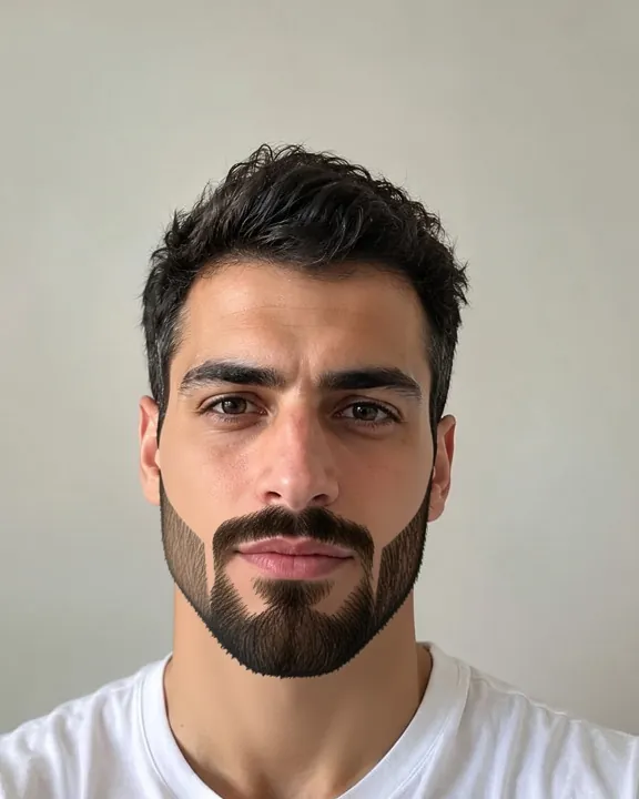 Man with a short boxed beard: trimmed short with defined cheek and neck lines (AI preview)