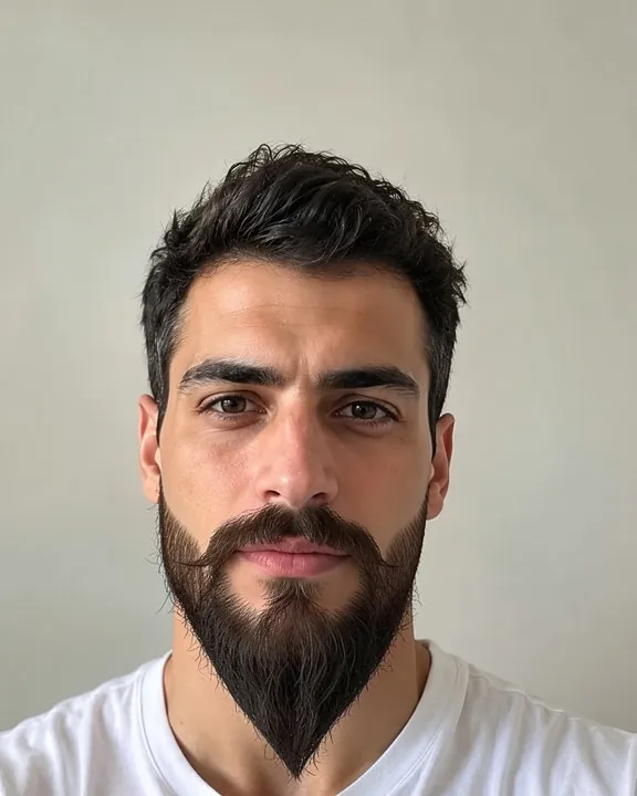 Man with a ducktail beard: trimmed sides and a longer pointed chin (AI preview)