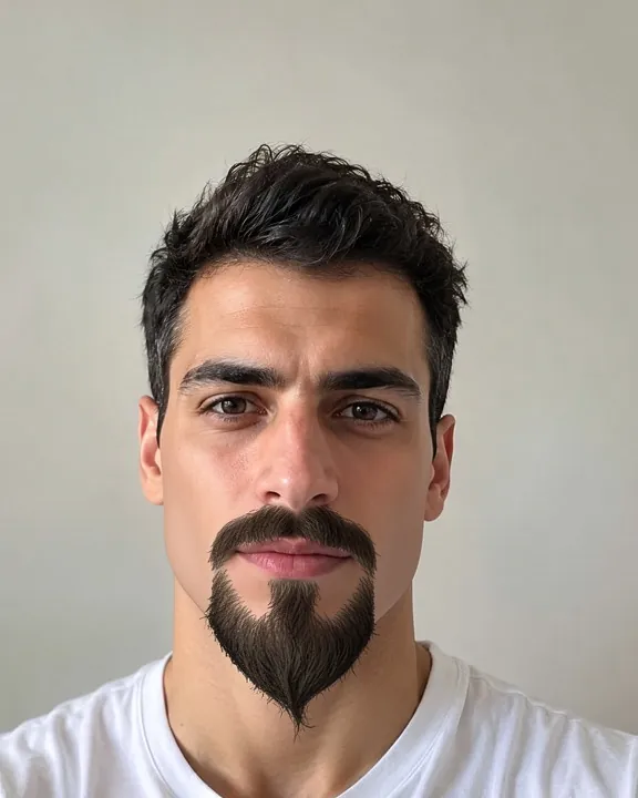 Man with a Van Dyke: mustache and pointed chin beard with clean-shaven cheeks (AI preview)