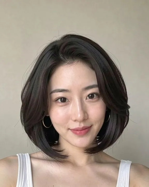 Woman with an Italian bob: full, bouncy jaw-length bob with a side part (AI preview)