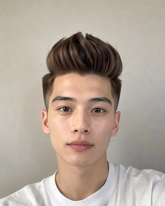 Young man with a quiff: front lifted up and back, short sides (AI preview)