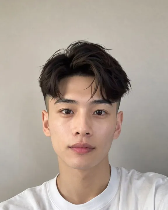 Young man with a two-block haircut: short undercut sides and a longer top (AI preview)