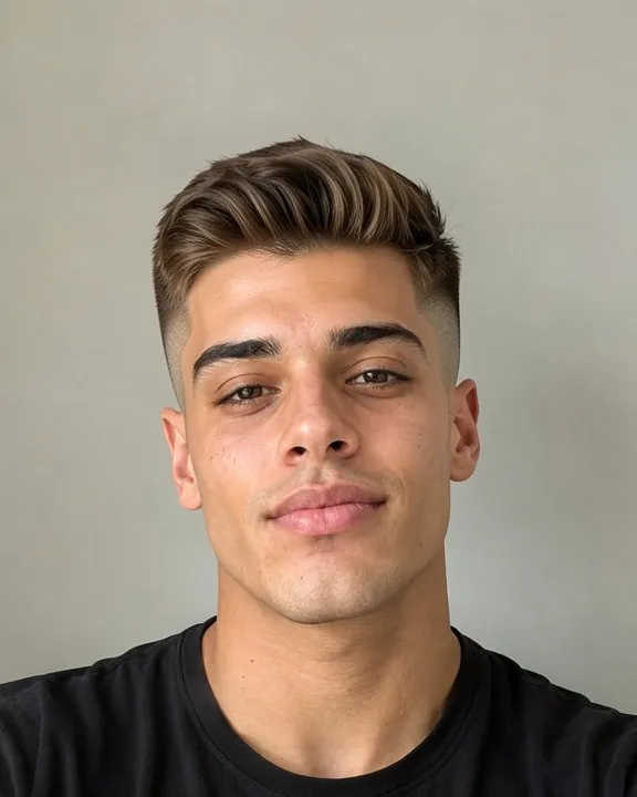 Man with a low taper fade: faded sideburns, longer textured hair on top and at the sides (AI preview)