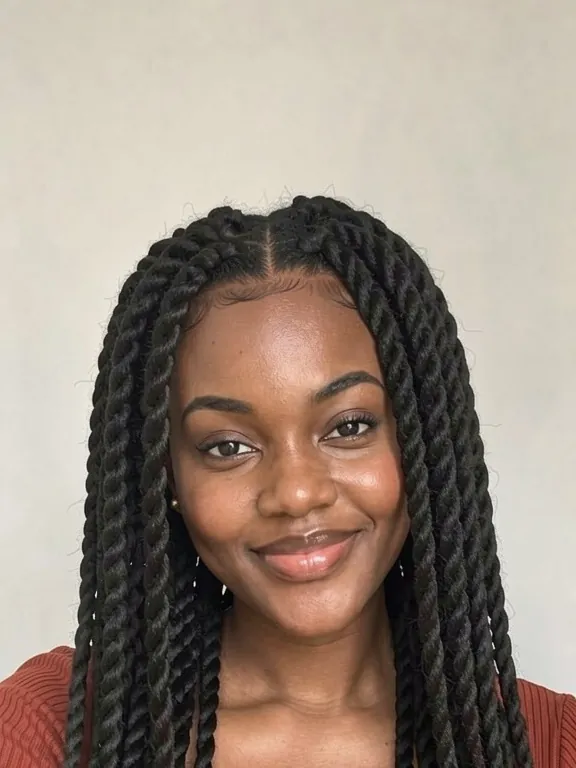 Woman with long, sleek Senegalese rope twists (AI preview)
