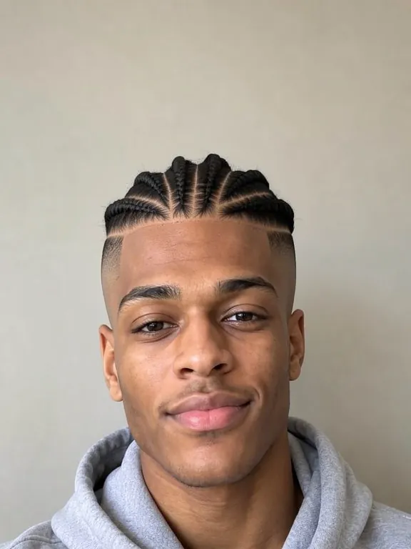 Young man with stitch-braid cornrows and faded sides (AI preview)