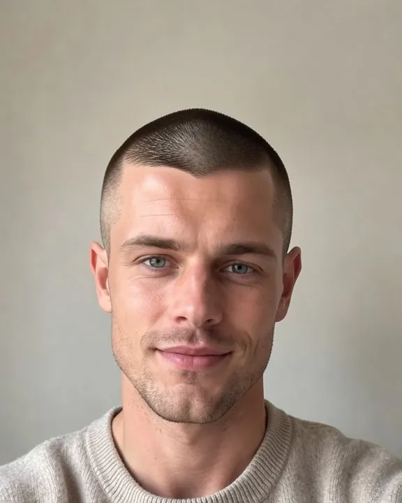 Man with a short even buzz cut (AI preview)